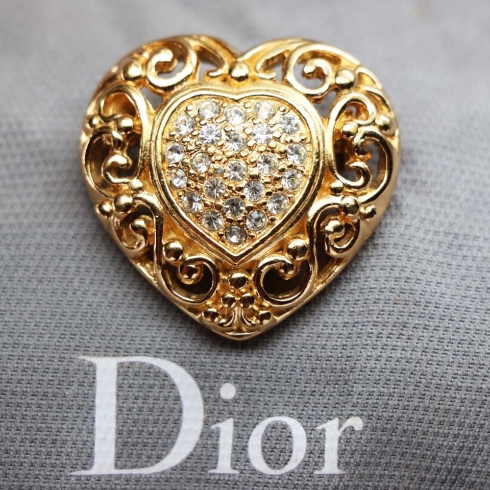 💖 Vintage Christian Dior Crystal Heart Brooch 💝 - Picture 10 of 16